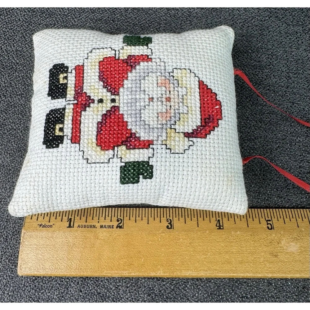 Vintage Christmas Trinket Lot Tiny Needle Point Pillow 2 Hurdy Gurdy Music Boxes